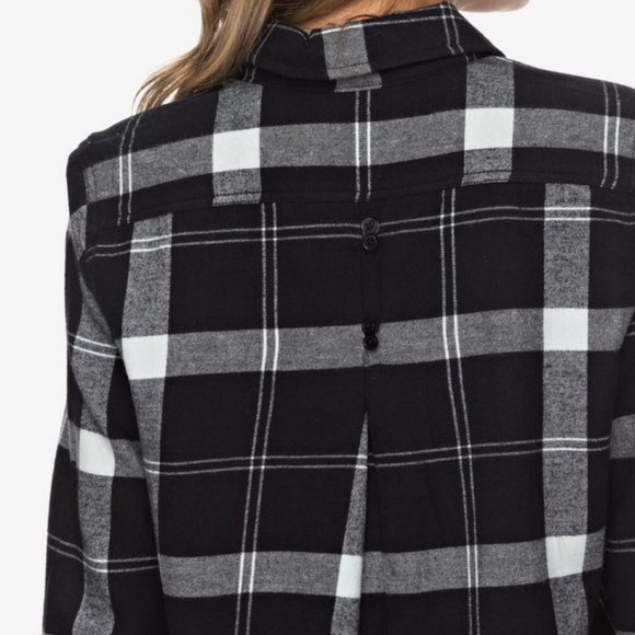 Roxy Heavy Feelings Black Plaid Long Sleeve Shirt - Picture 2 of 3